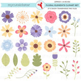Purple & Pink Floral Clipart Set - flowers, leaves, buds, flower clip art set, floral - Instant Download, Personal Use, Commercial Use, PNG