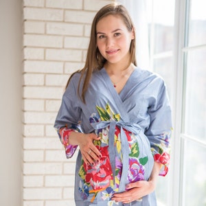 Gray One Long Flower Maternity Robe | Hospital Gown, Delivery Robe, labor gown, delivery gown, nursing mothers, to be moms, Pregnancy Robe