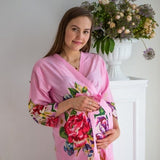 Pink One Long Flower Patterend Maternity Robe | Hospital Gown, Delivery Robe, labor gown, delivery gown, nursing robe, Pregnancy Robe