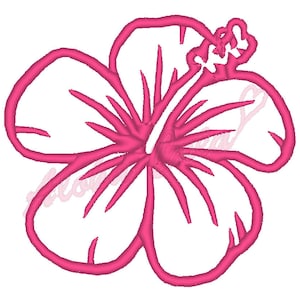 Pink hibiscus flower machine embroidery design with detailed satin stitch outline