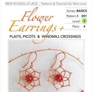 Flower earrings wire lace tutorial PDF cover with orange flower diagrams