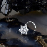14K Yellow Gold, White Gold or Rose Gold Nose Ring, Stud, Screw, L Shape or Nose Bone. Clear Flower Cluster. 22G 20G 18G. Backing Included.