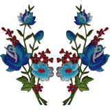 Pair of Flower Embroidered Patches Iron Sew On Floral Patch Badge Craft Applique