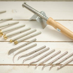 Flower making tool set with wooden-handled pliers and metal tips