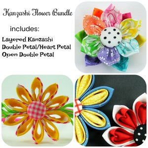 Kanzashi flower bundle with layered fabric flowers in mixed colors
