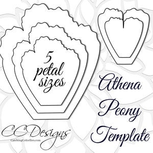 Printable peony flower template set with layered petal outlines and 5 sizes