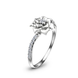 14K white gold floral diamond engagement ring with cluster top