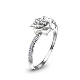 Flower Design Diamond Engagement Ring Unique 14K White Gold Ring Nature Inspired Engagement Ring