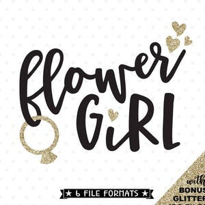 Flower Girl SVG vinyl decal design with gold glitter butterfly accents