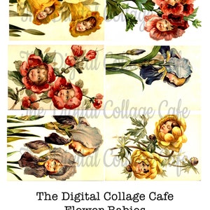 Digital flower collage with cherub angels, birds, and vintage floral accents