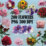 Bundle Real Flowers clipart, valentines flower, printing flower, photoshop overlay, white Real Flowers decoration, red rose flowers PNG File