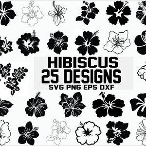 Hibiscus SVG cut file bundle with black and white flower silhouette designs
