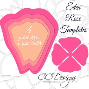 Pink giant paper rose template set with petal pieces and center, printable flower pattern