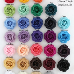 Satin camellia rose lapel clutch pin set, assorted colors of flower rosettes