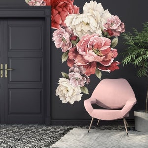 Floral wall decal with pink and white flowers arranged like a bouquet