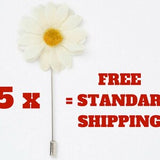 White Daisy Lapel Pins, 5 Boutonnieres, Free Shipping Delivery, White Flower Lapel Pins, 5 Lapel Pins, Wedding Boutonnieres, Gift For Him