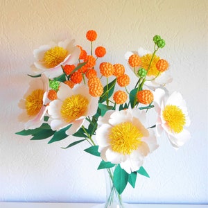 Yasmine Mei Bouquet - Paper flowers - Claire de Lune Peony - Billy Balls - Digital Delivery - Templates + Tutorial (item description) - SVG