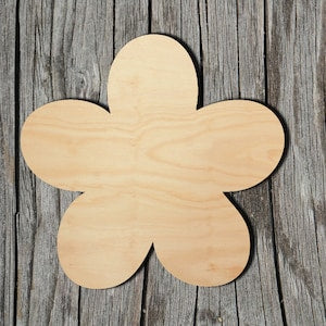 Unfinished laser-cut wood flower shape cutout, light natural wood grain