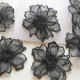 2x Black Lace Flower,3D Lace Appliques,Bridal Hair Flower,Brooch Flower,Couture Gowns Embroider Application 6.5cm LXGA28