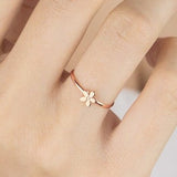 Tiny Flower Ring, 9K 14K 18K Rose Gold Ring, Dainty Floral Band, Solid Gold Thin Band, Flower Jewelry, Gift For Daughter, Romantic Gold Ring