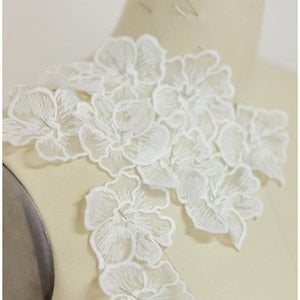 White 3D lace flower sew-on applique patch, 10 pieces