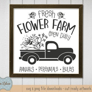 Rustic flower farm delivery truck sign reading "Fresh Flower Farm"