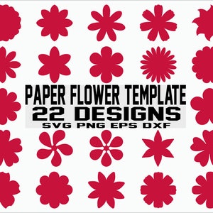 Paper flower template SVG set with 22 red flower design cut files