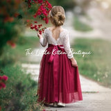 Long sleeve flower girl dress, Flower Girl Dresses, Ivory Tulle Flower Girl Dress, lace flower girl dress, Burgundy Holiday dresses, wedding