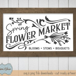 Framed Spring Flower Market wall sign with decorative floral typography