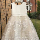Ivory Satin Lace Champagne Tulle Flower Girl Dress Wedding Bridesmaid Dress M0036B