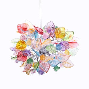 Pastel flower and leaf pendant light with dangling multi-color petals