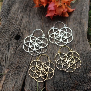 Sacred Geometry Seed of Life Earrings,Flower of Life Earrings,Hoop Earrings,Boho Earrings,Ethnic  Earrings,Festival Jewelry,gift for her,E91