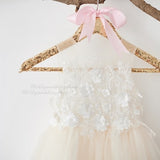 3D Flower Lace V Back Wedding Flower Girl Dress M0078