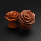Saba Wood With Stunning Rose Bud Carving Double Flare Organic Wood Plug | Sizes 6mm (2g) - 25mm (1