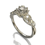 Flower Engagement Ring, Unique Ring, Solitaire Engagement Ring, Leaf Ring, Lotus Ring, Unique Engagement Ring, floral Nature Inspired Ring