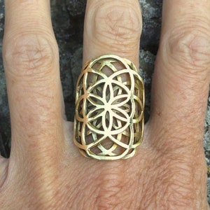 Double Seed of Life Ring / Golden Flower of Life Ring / Sacred Geometry Mandala Ring / Tribal Gypsy Men's Ring - R110