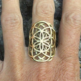 Double Seed of Life Ring / Golden Flower of Life Ring / Sacred Geometry Mandala Ring / Tribal Gypsy Men's Ring - R110