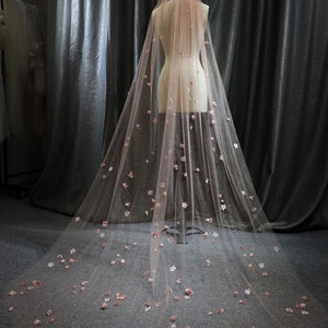 Chapel-length sparkle veil with floral embellishments