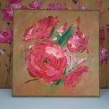 Hand painted original pink rose 20x20cm canvas.