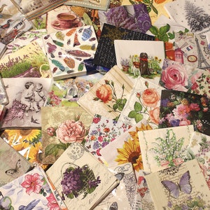 Assorted decoupage paper napkins, floral and butterfly prints, square set