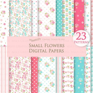 Small floral digital paper pack preview with 23 pastel flower patterns