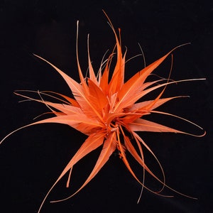 Orange twisted feather flower trim with long feather spikes