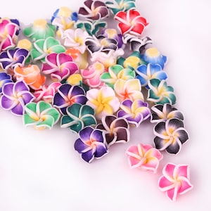 Colorful plumeria flower polymer clay beads, mixed colors, assorted set of 10