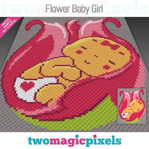 Crochet graph cross stitch pattern PDF for baby girl with flamingo and flower motifs