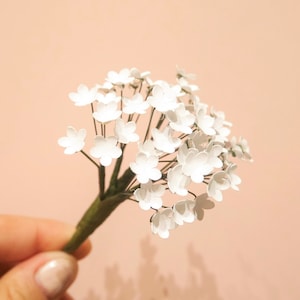 White paper filler flowers bouquet with small layered blossoms on a green stem