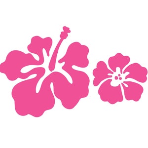 Pink tropical hibiscus flower silhouette clipart, two blossoms
