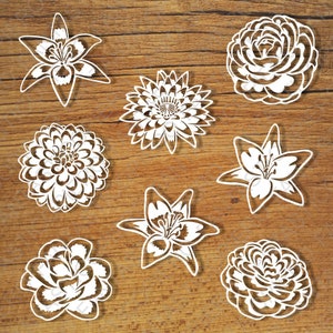 Floral stencil SVG set of white outline flower clipart