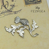 Antique silver Scottish thistle flower metal charm with leaves