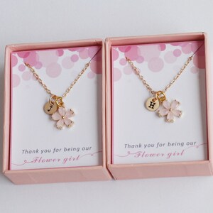 Gold-tone flower girl necklace with four-petal clover charm, in gift box set