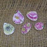 5 x Mixed Flowers Porcelain Drilled Cabochons - 15g Vintage Floral, Yellow, Blue, Pink & Purple, Crafting - FREE WORLDWIDE DELIVERY 3699A-K*